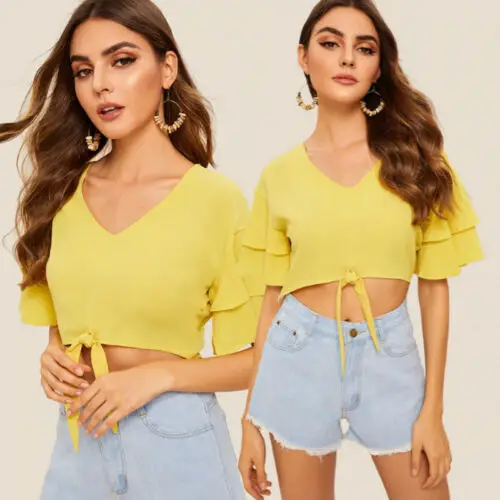 

Women Loose Short Sleeve Chiffon Casual Blouse Shirt Tops Fashion Summer