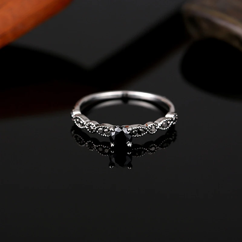 Камень циркония чорный кольца для женщин античный серебряный цвет цинковый