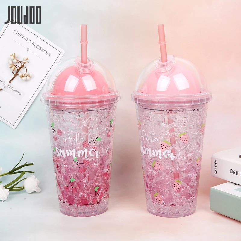 JOUDOO креативные пластиковые бутылки для воды, высокая емкость, двухслойная соломенная бутылка для молока, фруктов, льда, кофе, сока, питейная посуда кружки 35