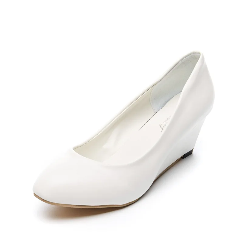 A806 White Женские туфли-лодочки; обувь на высоком каблуке; обувь на танкетке 5 см с закрытым носком; коллекция года; сезон лето; модная красивая Повседневная рабочая обувь на платформе, увеличивающая рост - Цвет: A806 White