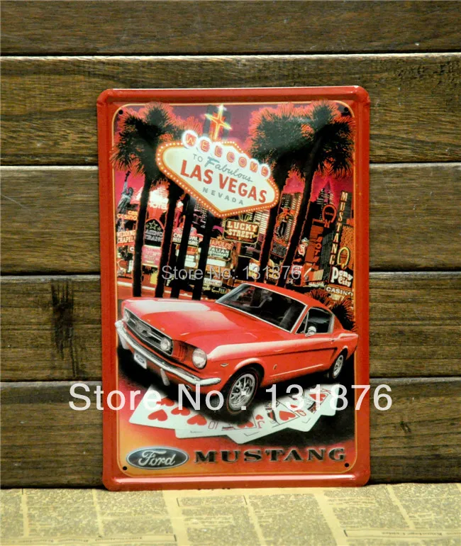 20*30cm Modern Ford Red Car Poster LAS VEGAS Lucy Street Casino MUSTANG CARDS Bar Iron Painting Pub Tin Sign | Мебель