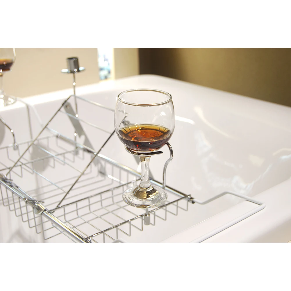 Smooth Metal Durable Bathtub Rack Extendable Home Adjustable Multifunction Removable Wine Glass Holder Easy Install Convenience |