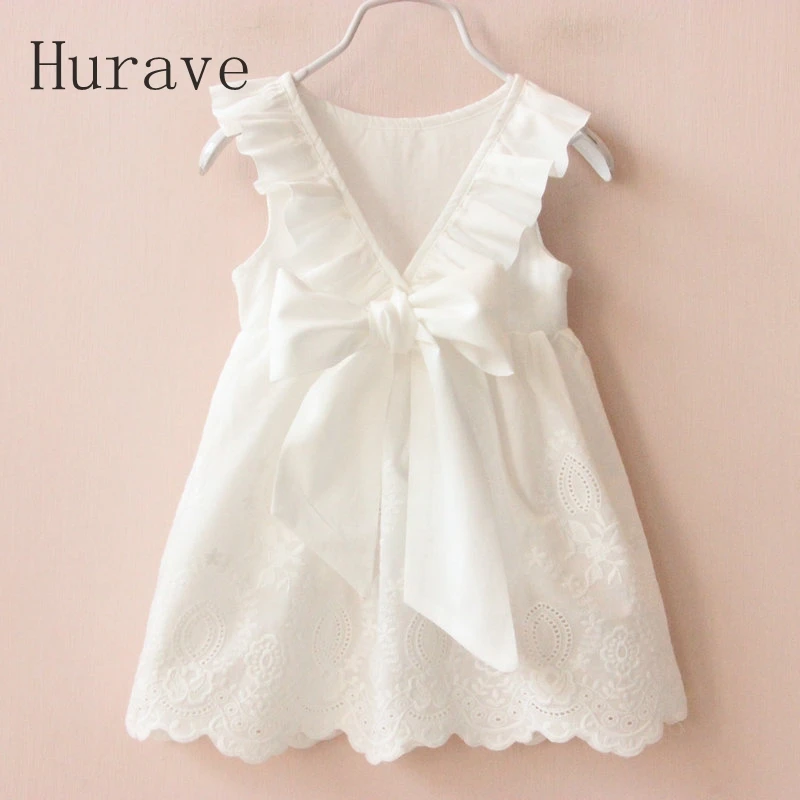 Hurave Girl Dresses Solid White 2019 Summer Style Children's Clothing For Vestido Infant Clothes | Детская одежда и обувь