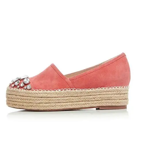 Женские эспадрильи на платформе однотонные туфли из натуральной кожи без