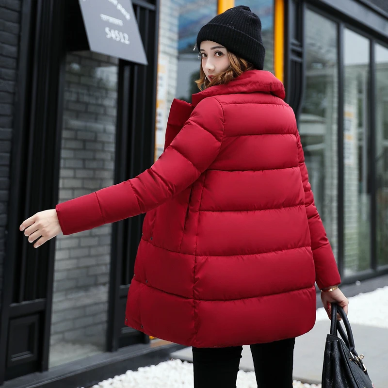 2018 fashion women winter coat turn down collar covered button female outerwear parka warm jacket loose jaqueta feminina | Верхняя