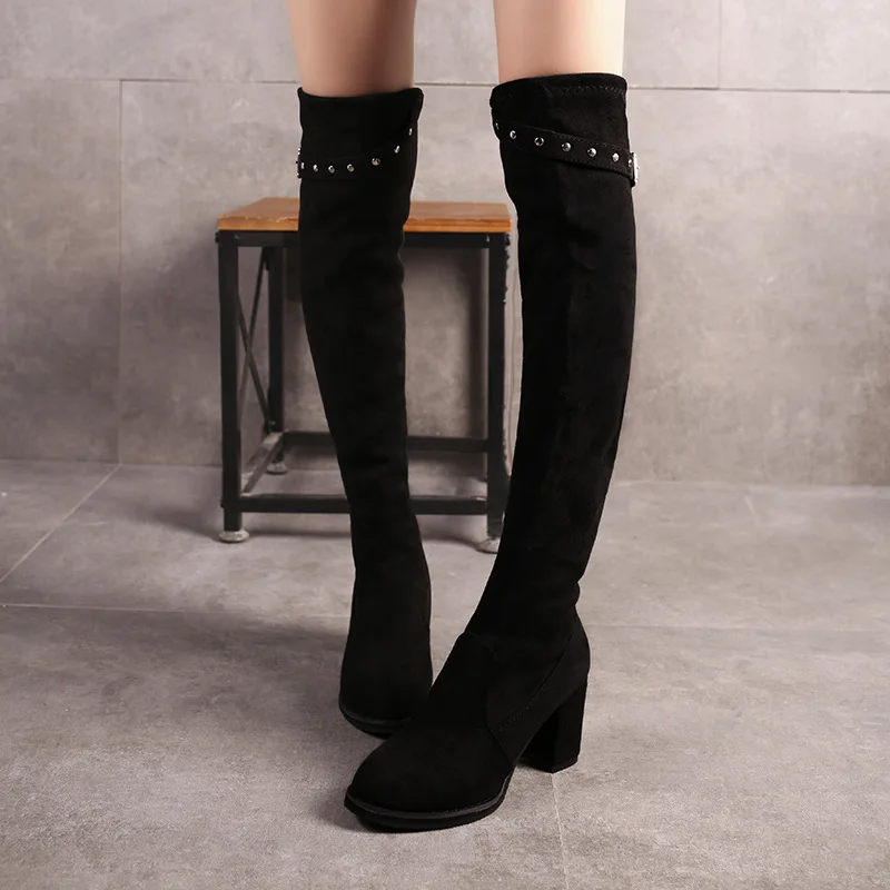 Модная брендовая зимняя обувь женские ботфорты выше колена зимние сапоги