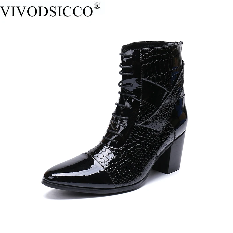 

VIVODSICCO Fashion Men Ankle Boots Double Cuckles Formal Dress Shoes Pointed Toe Metal Toes Chelsea Boots high heel Cowboy Boots