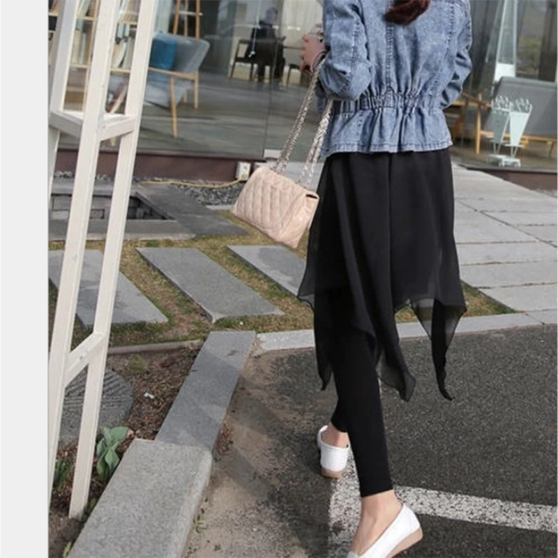 Chiffon Skirt With Pants Black Flexible Cotton Long Pants Women's Leggings For Ballet Dancing Yoga Practice