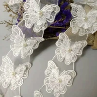 10x ivory ribbon double butterfly rhinestones embroidered lace trim fabric handmade diy sewing craft for hat shoes decoration