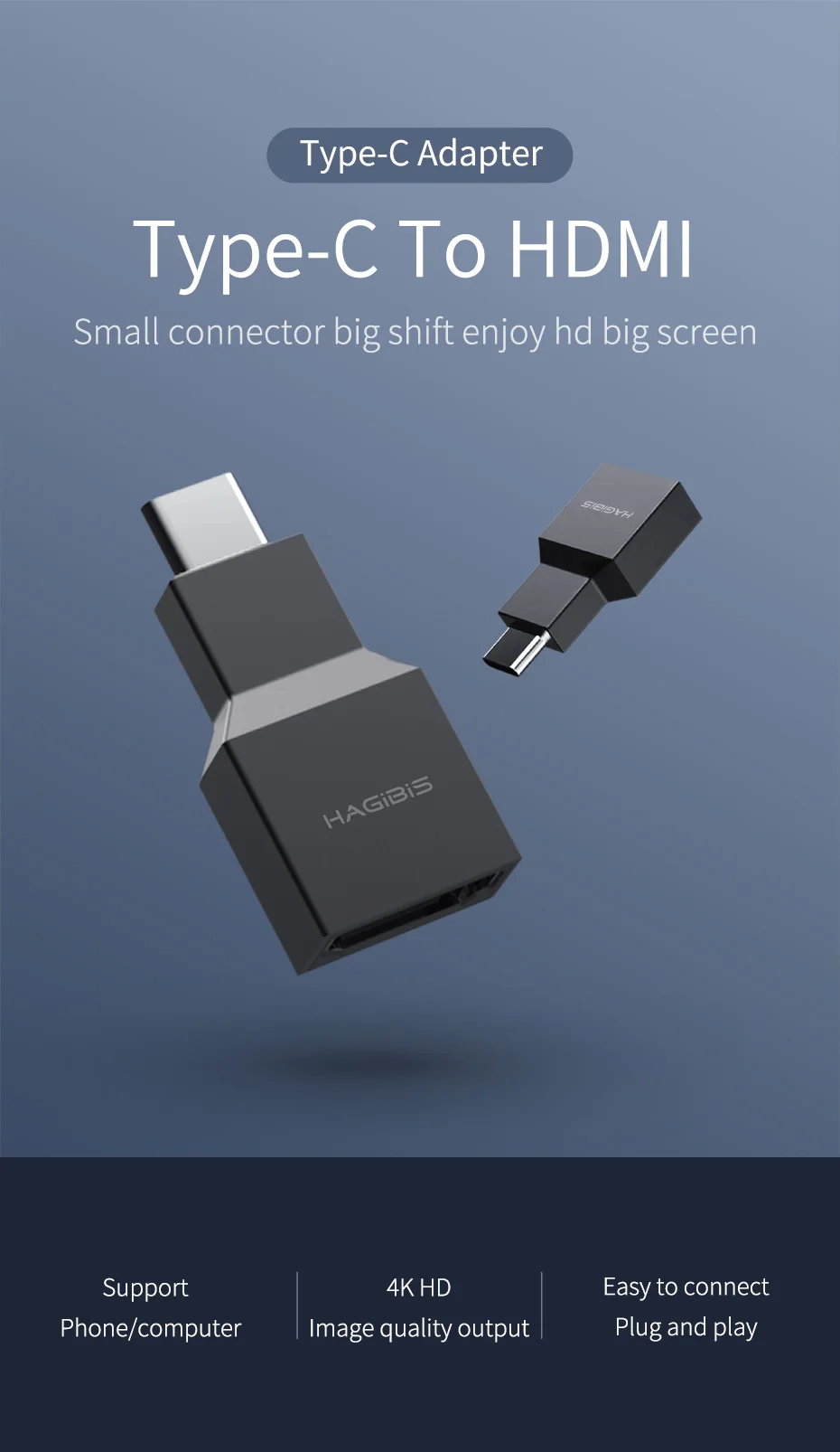 Hagibis USB C к HDMI адаптер Тип C Мужской к HDMI Женский конвертер 4 k@ 30Hz HD для Macbook samsung Galaxy S10 huawei P30 iPad Pro