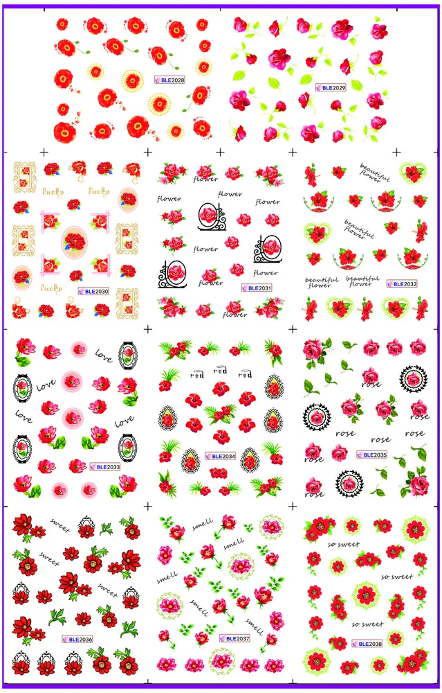 

11 PACK/ LOT WATER DECAL NAIL ART NAIL STICKER FLOWER VINE MIRROR FRAME BLE2028-2038