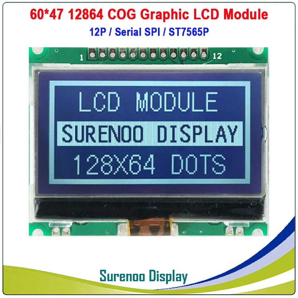 Black Color 60X47 мм 12864 128X64 COG графический серийный SPI ЖК-модуль экран дисплея LCM встроенный ST7565P и GT20L16S1Y в GB2312 библиотеки - Цвет: Black Color