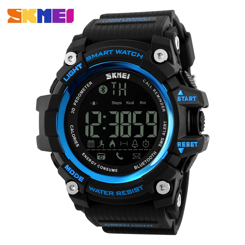 SKMEI 1227 Мужчины Smart Watch Цифровые Наручные Часы Женщины Спортивные Часы Сна Трекер Вызова Напоминание Фотографии ЭЛЬ Свет Relógio - Цвет: blue