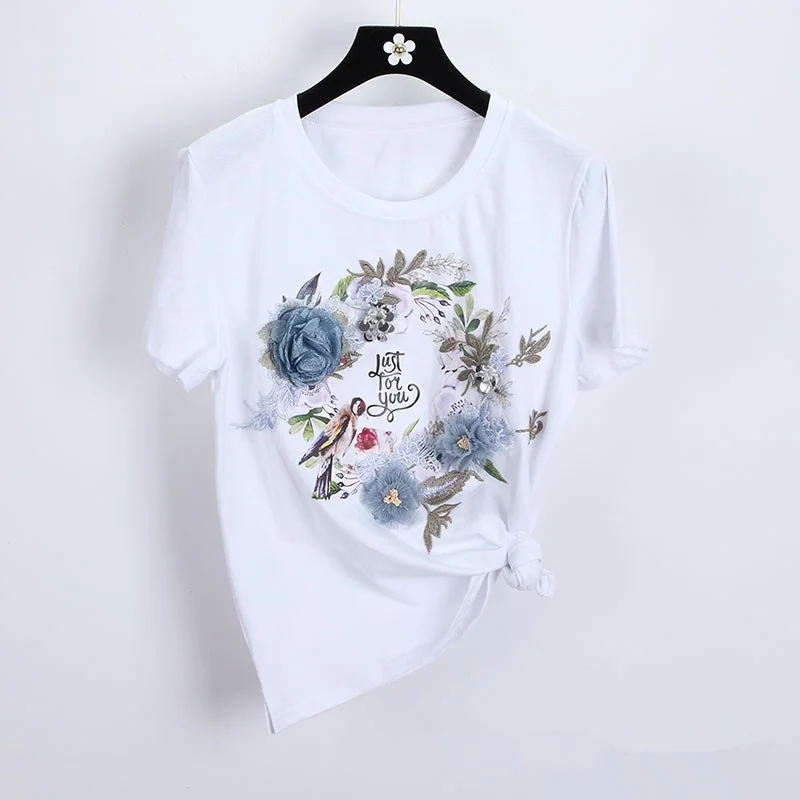 Женский летний костюм двойка LUOSHA футболка с коротким рукавом и 3D цветочной
