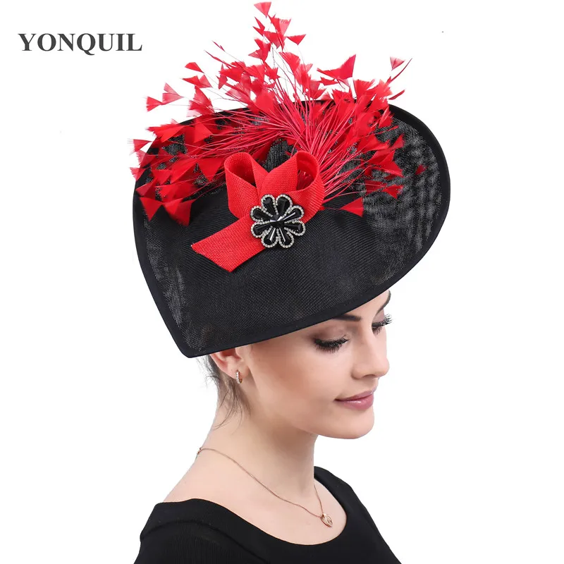 

Red Feather Hats Women Party Tea Chapeau Caps Ladies Elegant Fascinators Headwear Hair Clips Kenducky Derby Church Headpiece