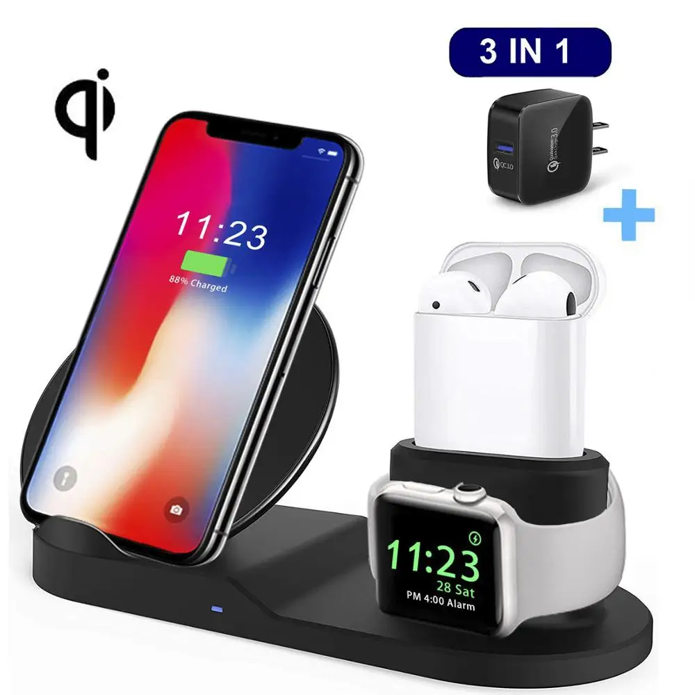Беспроводной Зарядное устройство подставка для iPhone airpods Apple Watch док станция