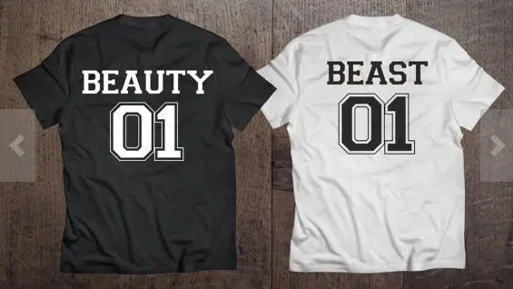 Парная футболка Beauty Beast 01 дизайнерская модная из 100% хлопка с круглым вырезом и