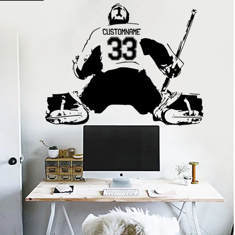 Наклейка на стену хоккейная собака Виниловая наклейка с именем и номером игрока
