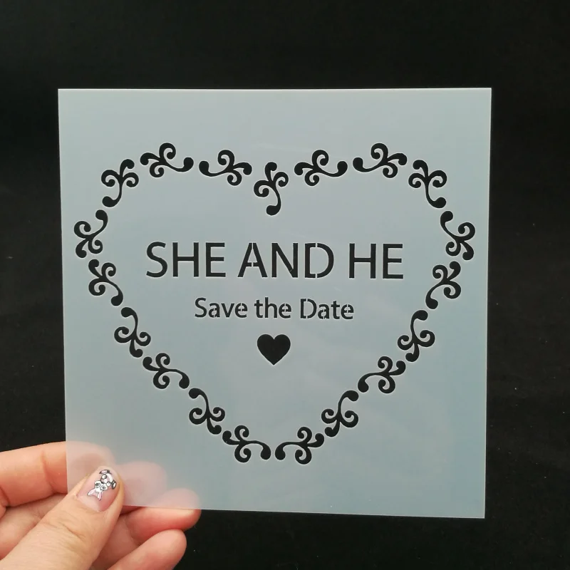Трафареты из ПВХ с сердечками 13*13 she and he для раскрашивания рисования домашнего