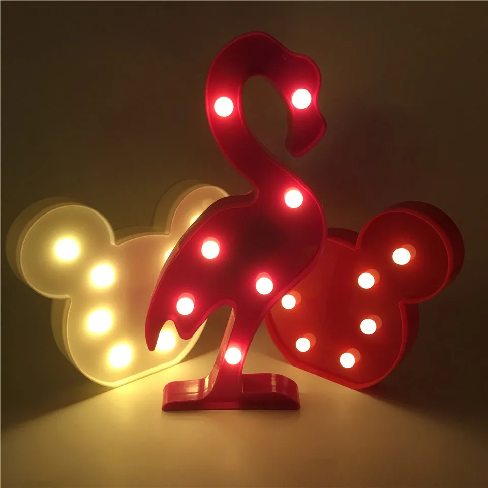 Leedome LED 3D ночник Фламинго кактус Микки форма знаковая лампа аа батарея