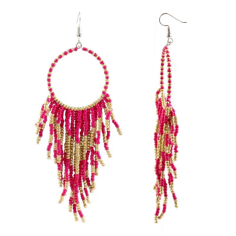 Богемные многоцветные длинные серьги для женщин Bijoux Femme ручная работа кисточка