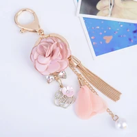 small fresh cloth flower key chain fashion tassels keychain car key ring female keyring creative bag pendant exquisite ornaments