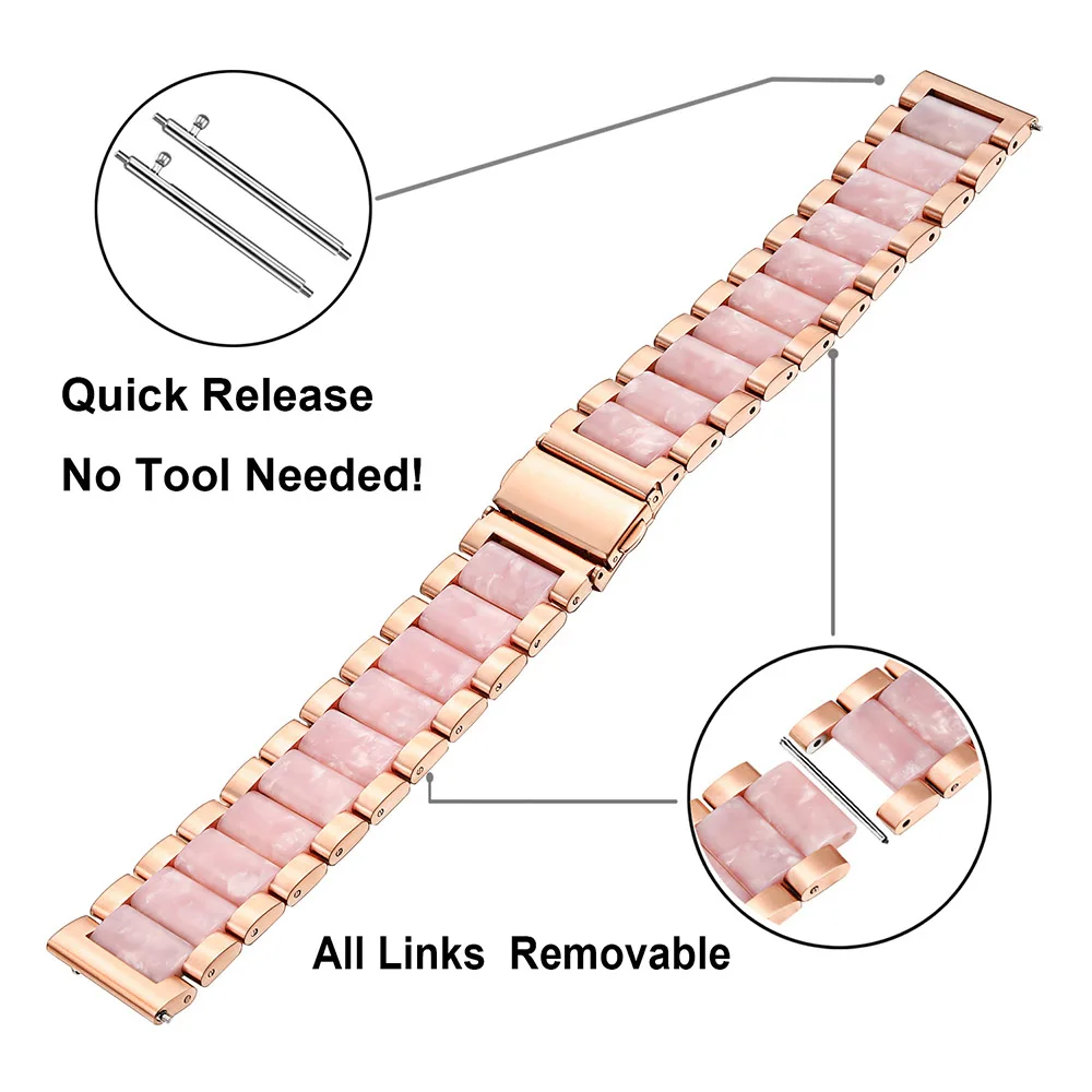 Rose Gold Pink Ремешок для часов из нержавеющей стали и смолы 20 мм для samsung gear S2 Classic Garmin Vivoactive 3 Ticwatch 2/E женский ремешок для часов - Цвет ремешка: Rose Gold Pink