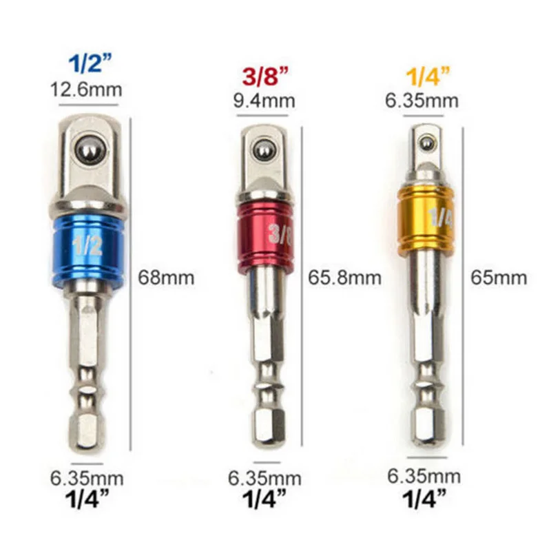 

Hot Selling 3Pc/Set Hex Drill Bit Socket Adapter 1/4" 3/8" 1/2" Drive Electric Impact Driver High Quality