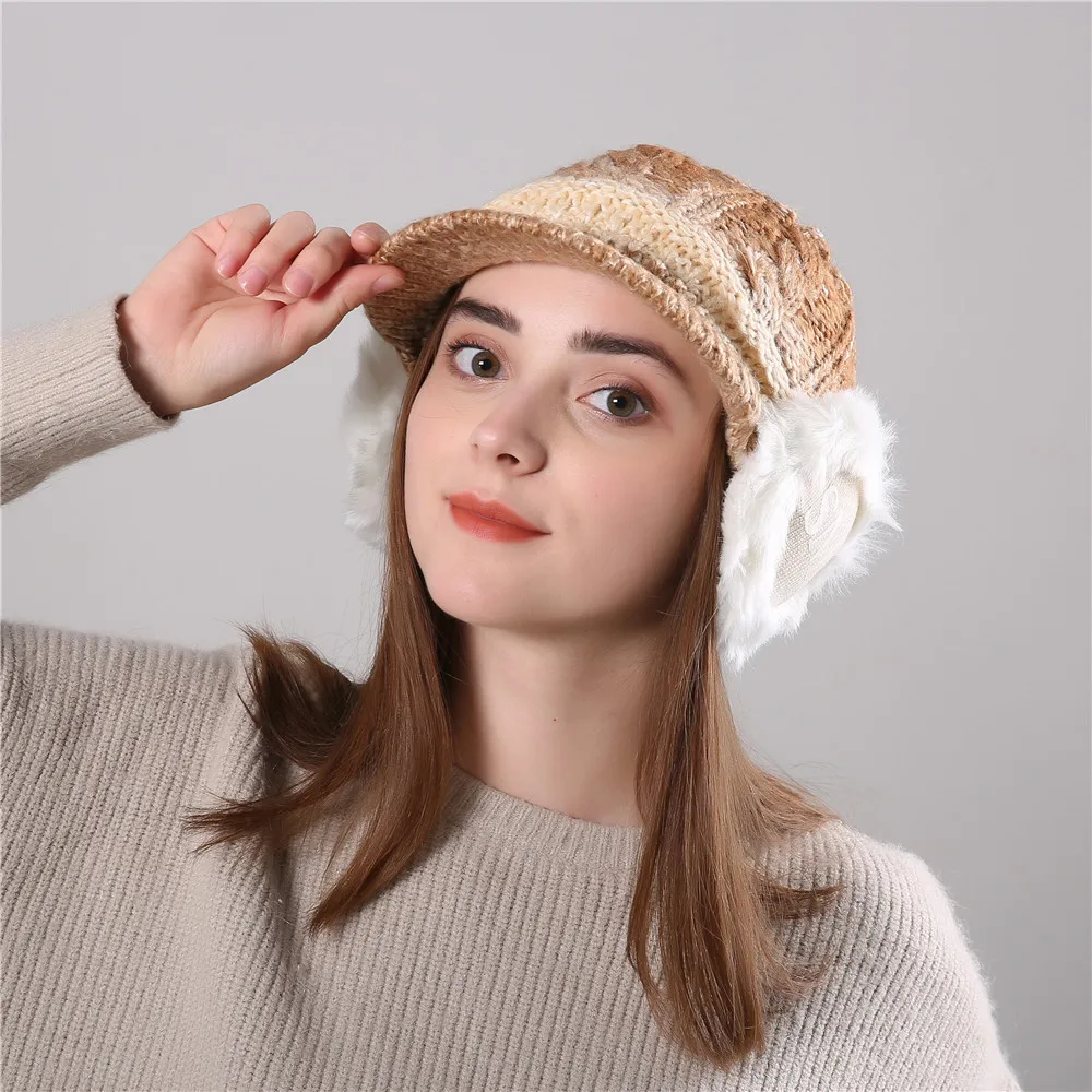 2018 новые модные женские зимние теплые удобные градиент цвет защиты Casquette вязать