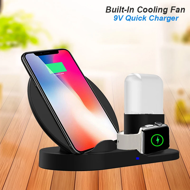 QI Беспроводная зарядная подставка для iPhone 8Plus X XS Max XR док станция 3 в 1 AirPods Apple Watch 2