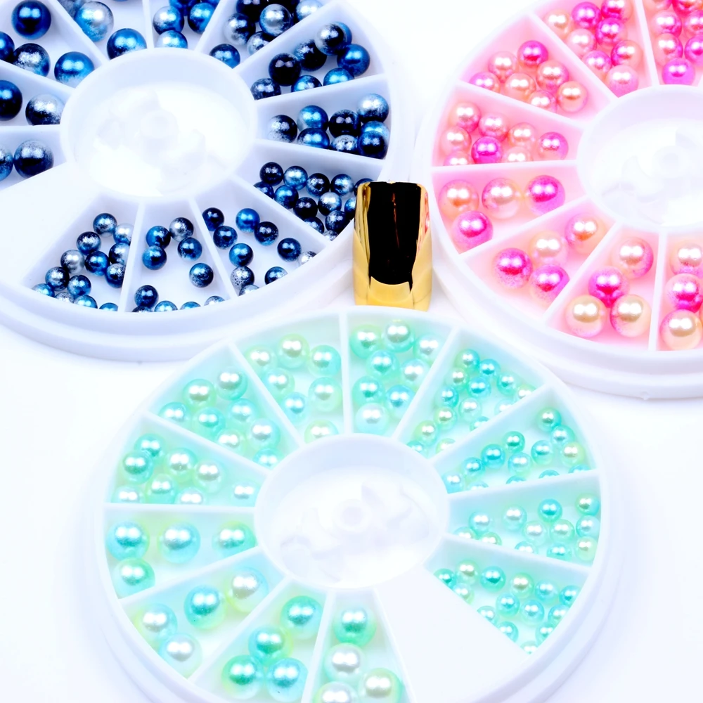 No Hole Round Pearls RainBow Mixed Size Resin Rhinestones Wheel Body Crafts Shinning Phone Case Stickers DIY Nail Art Decoration | Красота и
