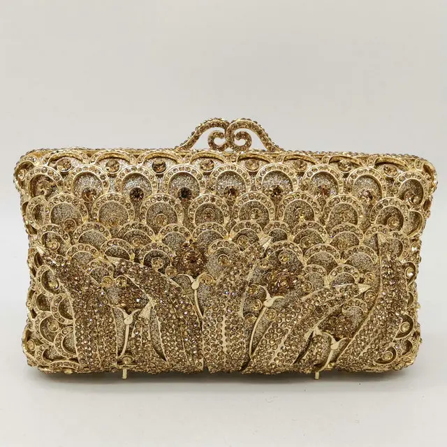Gold Crystal Bag Boutique De FGG элегантный Для женщин Цветочный клатч кристалл вечерние сумки алмаз металл Minaudiere Сумки Свадебная вечеринка вечерняя сумочка - Цвет: Gold Crystal Bag