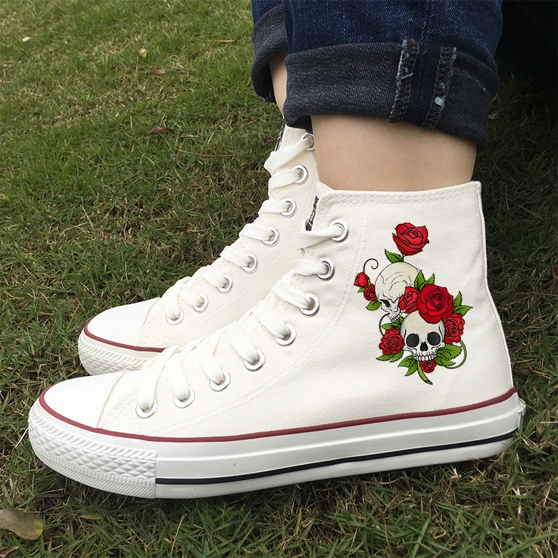 Вэнь дизайн высокие холщовые туфли цветок лозы красная роза Multifloras Цветочные черепа пользовательские кроссовки 2 цвета для мужчин женщин Подарки