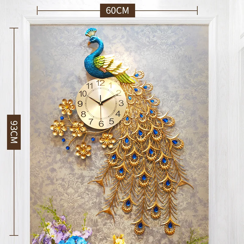 Luxury Big Peacock Wall Clock Home Decor Watch Living Room Modern Design Entrance Metal Silent Digital Clocks | Дом и сад