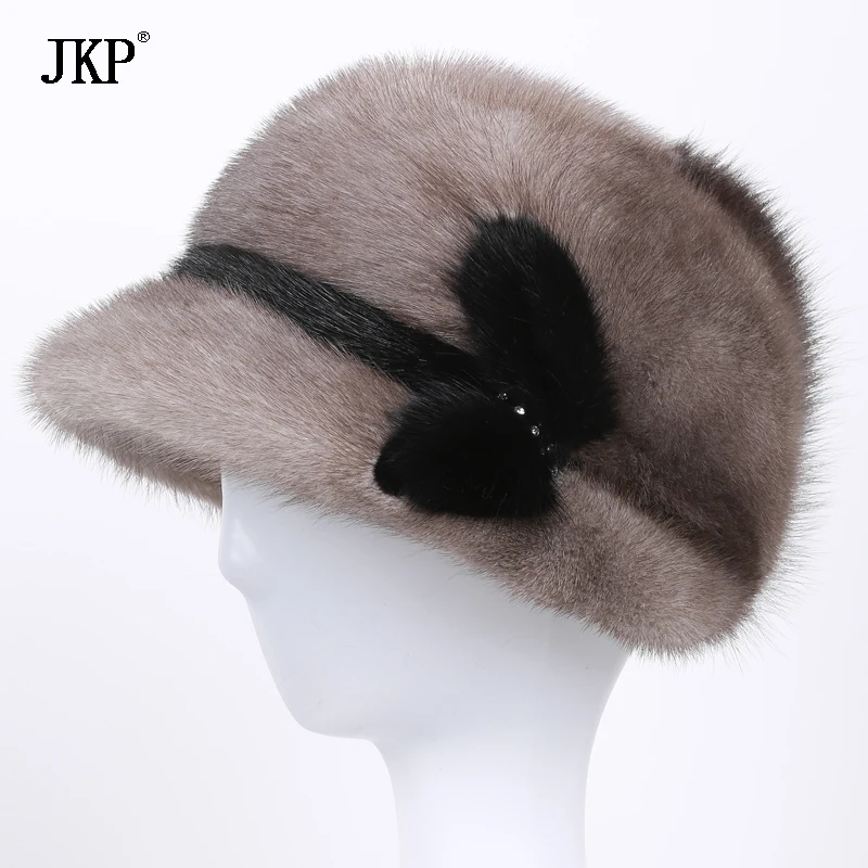 100% натуральный мех норки шапка с полями Осень Зима Женская рюшами Jurchens теплая