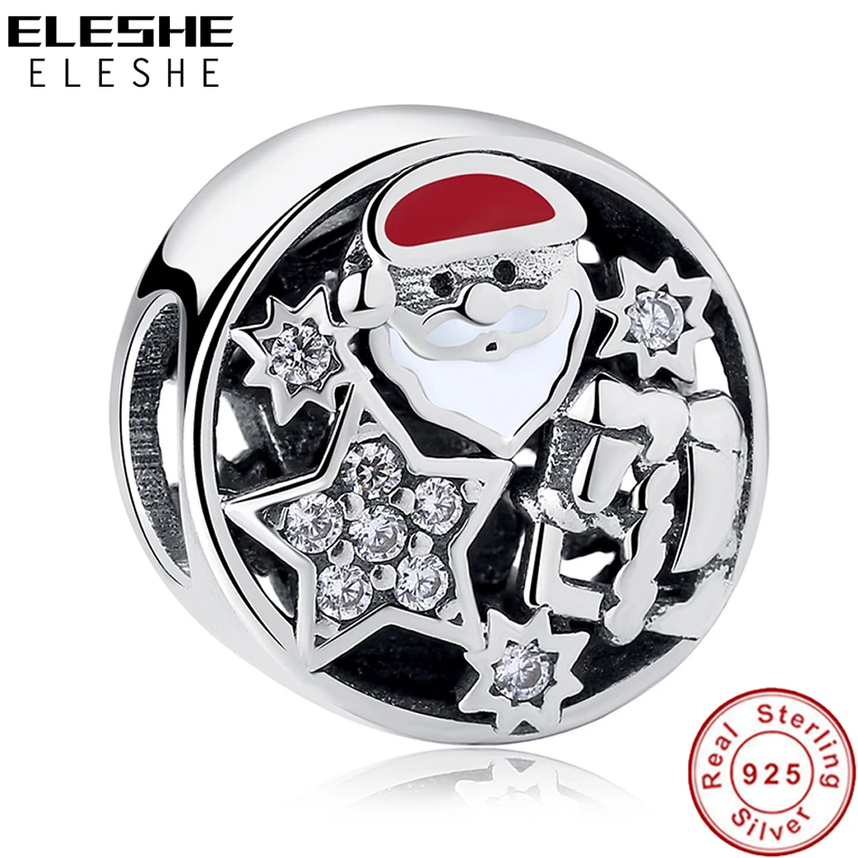ELESHE, 925 пробы, серебряный, Рождественский, снежинка, звезда, кристалл, подвески, подвеска, подходит для шарма, браслет, ювелирное изделие, подарок