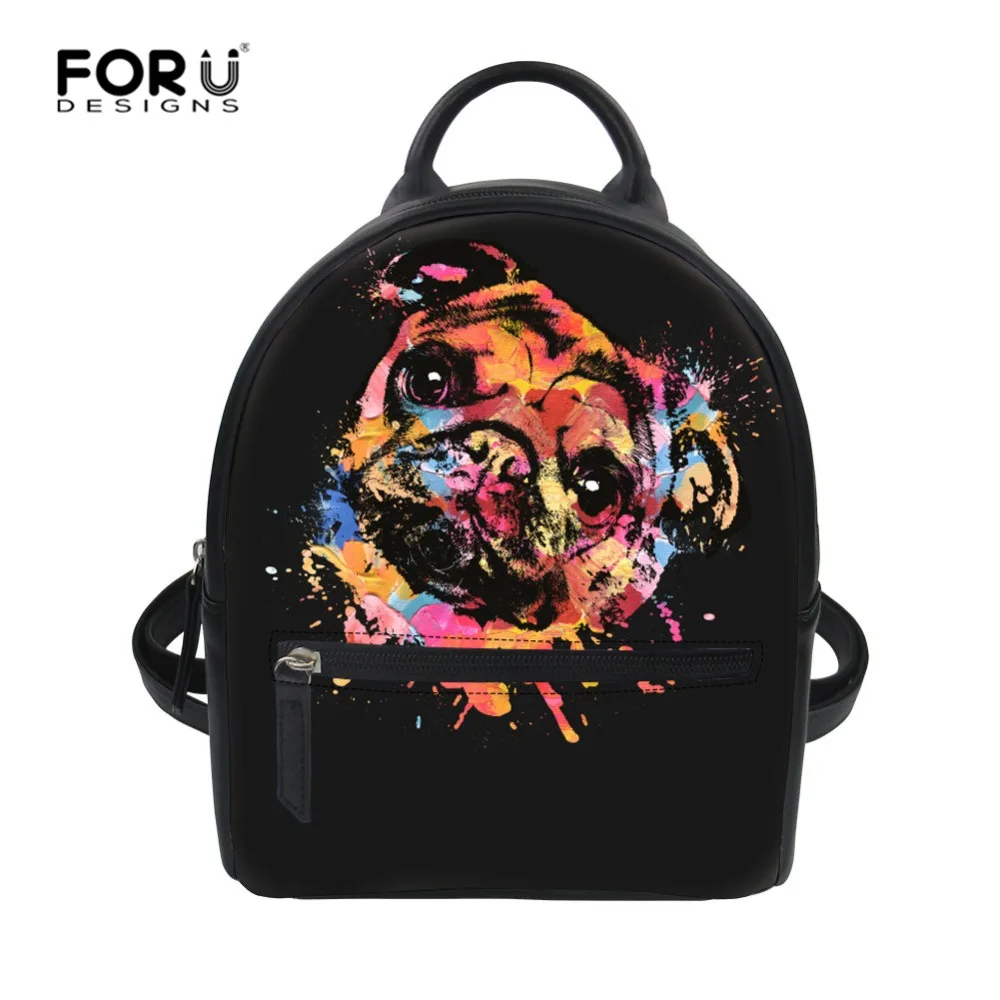 Женский маленький рюкзак FORUDESIGNS из искусственной кожи милый школьный ранец с собакой Мопсом для девочек