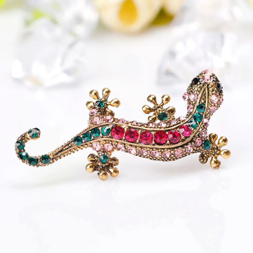 Винтажная брошка Gecko со стразами OneckOha аксессуары для одежды|brooch accessories|rhinestone pinspin