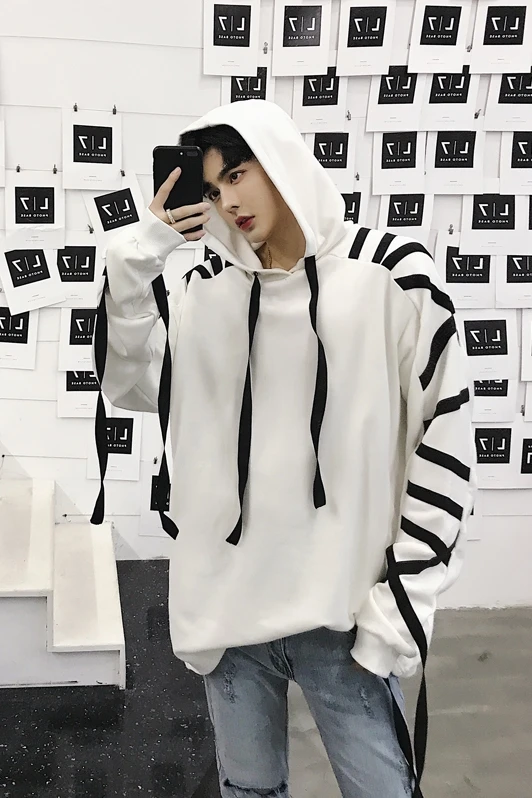 

M-2XL!! Autumn and winter new national tide super fire sleeves wear rope design men's loose hooded hip hop coat.