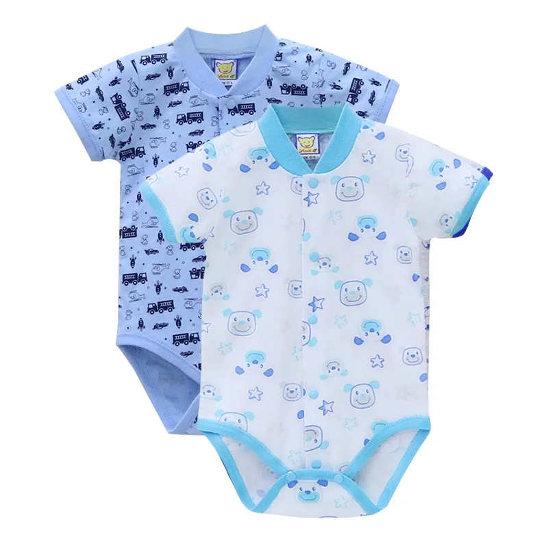Little Q/Летние Боди для новорожденных, детская одежда с короткими рукавами и круглым вырезом, 2 шт./Партия Костюмы на пуговицах, одежда из чистого хлопка - Цвет: plane gray