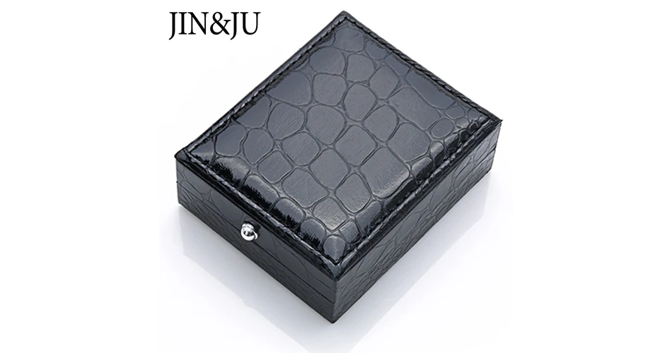 JIN& JU, черная коробка для запонок, 30 шт./лот, высокое качество, имитация кожи аллигатора, коробка для запонок, ювелирный чехол для переноски(без манжет