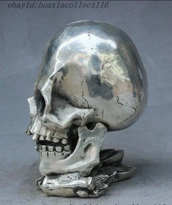 Chinese Silver Art Skull Head Human Bust Skeletons Death's Statue Figurine | Дом и сад