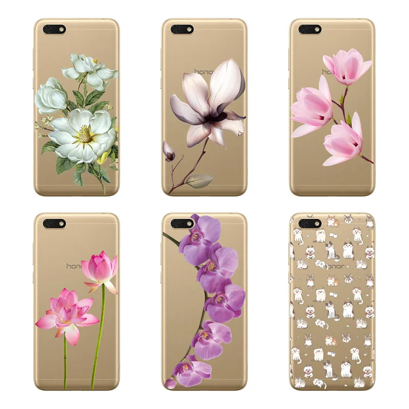 Чехол для huawei y5 lite 2018 мягкая задняя крышка из ТПУ с цветком кремния и черным