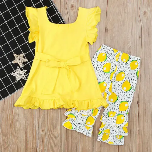 Новая жилетка с лимоном для маленьких девочек футболка штаны повседневный