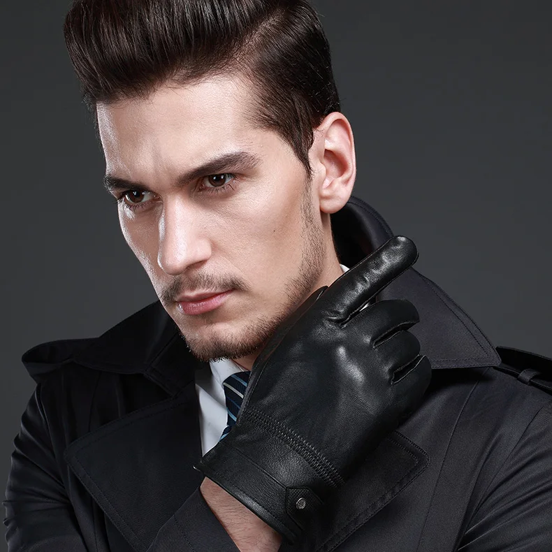 Перчатки мужские короткие из натуральной кожи с кашемировой подкладкой|Мужские