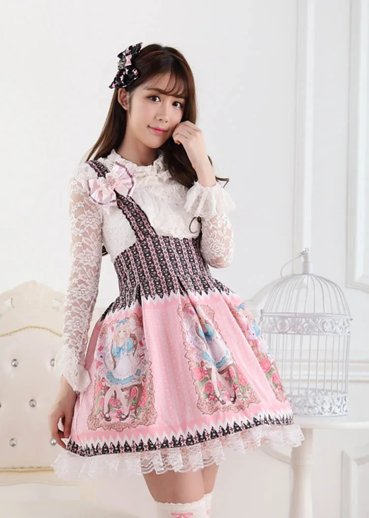 

Japanese Style Lovely Princess Lolita Alice's Rose Garden Printed Jumper Skirt /JSK Dress for Women