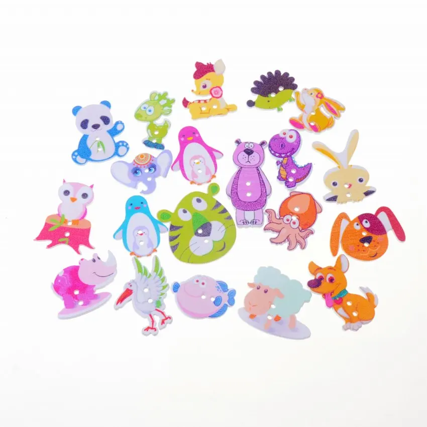 

Free shipping 50pcs Mixed 2 Holes Decorative Buttons Lovely cartoon Animals Wood Buttons Sewing Scrapbooking F1695