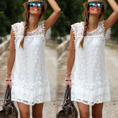 Women Summer Lace Dress Sleeveless Casual Beach Mini Party | Женская одежда
