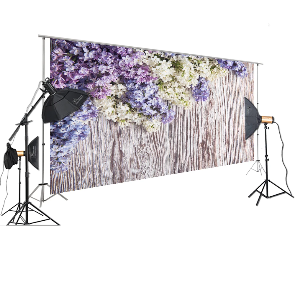 

HUAYI Photography Backdrop Wedding Photography Cameras Purple White Flowers Photography Backdrops Wood Outdoor Scene XT-7335