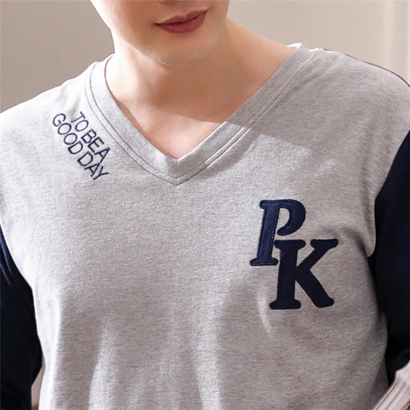 Han edition v-образным вырезом мужские с длинным рукавом трикотажные пижамы Весна |